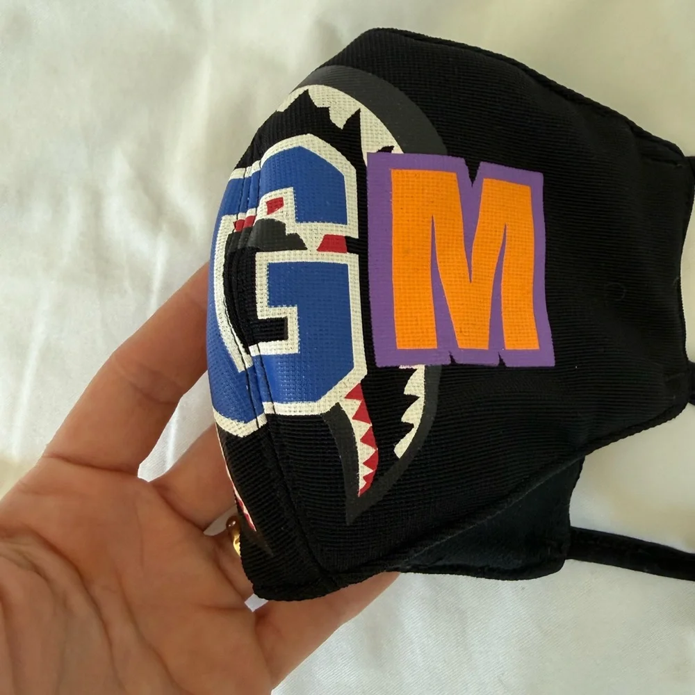 Bape Black Face Mask with Red, Blue, and Purple Accents